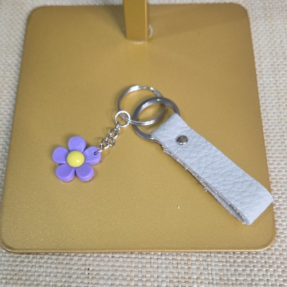 Purple and Yellow Key Holder with Flower Charm